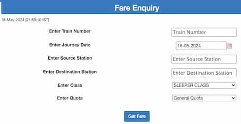 Train Fare Check - Check Fare of any Train