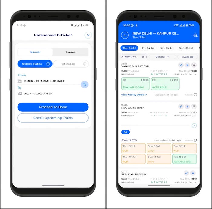 Railone App Indian Railways UTS annd other Ticket booking