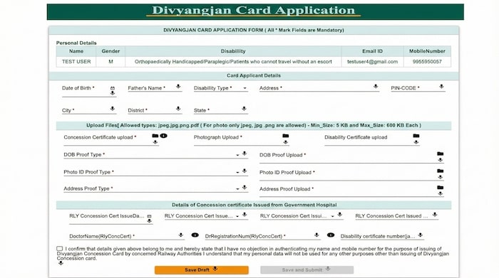 Railway Divyangjan card application