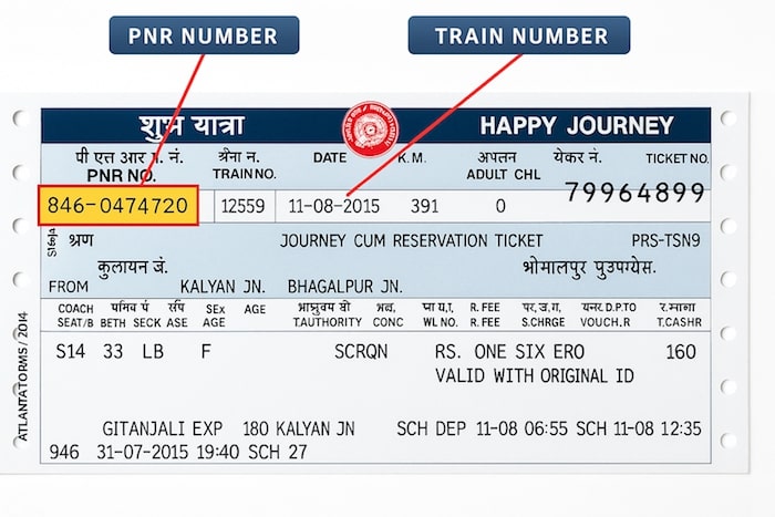 PNR number on reserved ticket of Indian railway